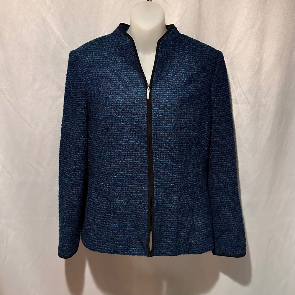 Vintage Wool Blend Tweed Zip Front Womens Blazer Size 8